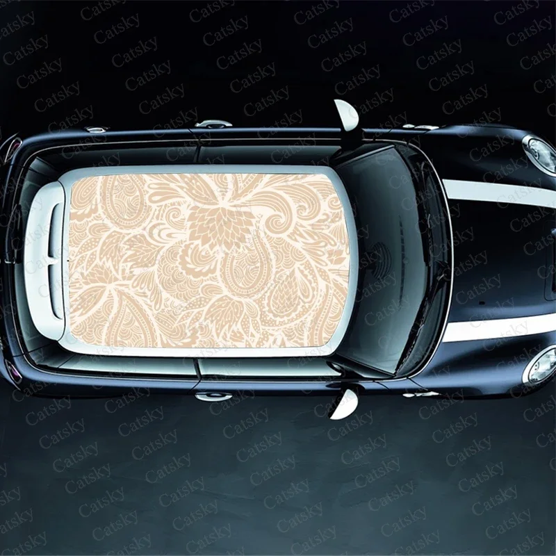 Floral Ornament Pattern Car Roof Sticker Wrap Racing SUV Accessories Packaging Painted PVC Custom Car Graphic Decal