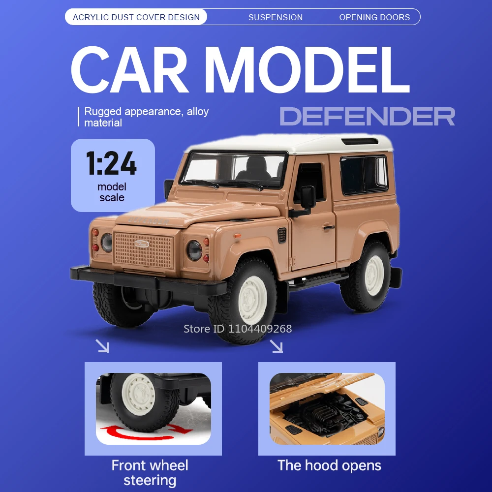 

Металлическая модель автомобиля Land Rover Defender 1:24 с амортизацией, внедорожник, изысканный подарок для мальчиков
