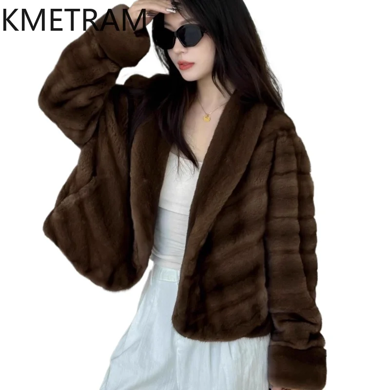 

Куртка из 100% цельного норкового меха, женская роскошная короткая шуба с шалевым воротником, зимняя одежда для женщин, меховые куртки 2025 Fourrure