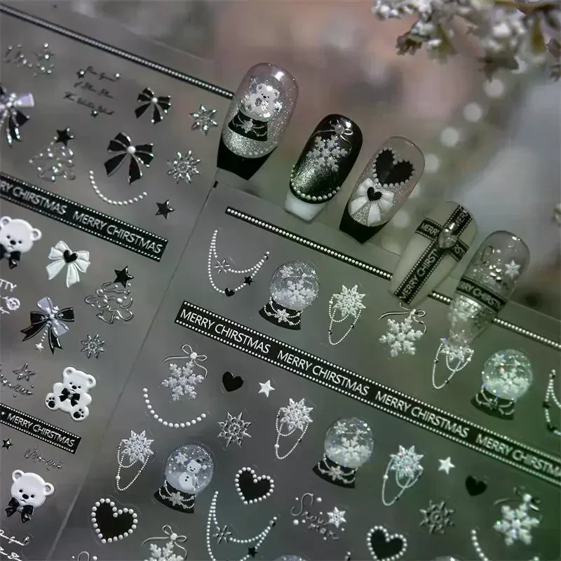 جميلة ندفة الثلج القوس كريستال الكرة مسمار الفن ملصق النقش ذاتية اللصق مسمار ملصق السنة الجديدة عيد الميلاد مانيكير الشارات هدية #1