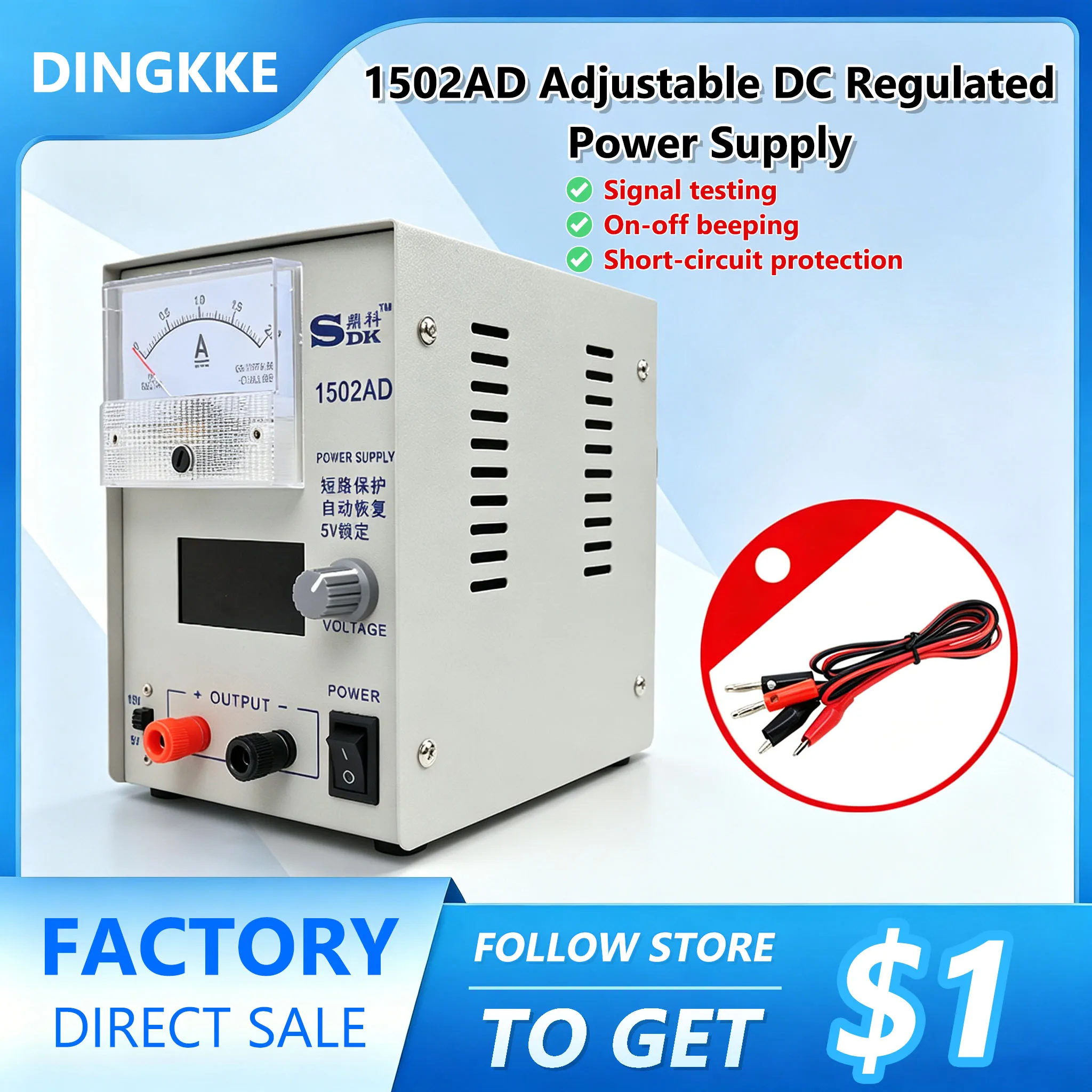 1502AD Adjustable DC Regulated Power Supply Digital Display Power Meter 15V/2A 30W Mobile Phone Repair Laboratory Power Supply