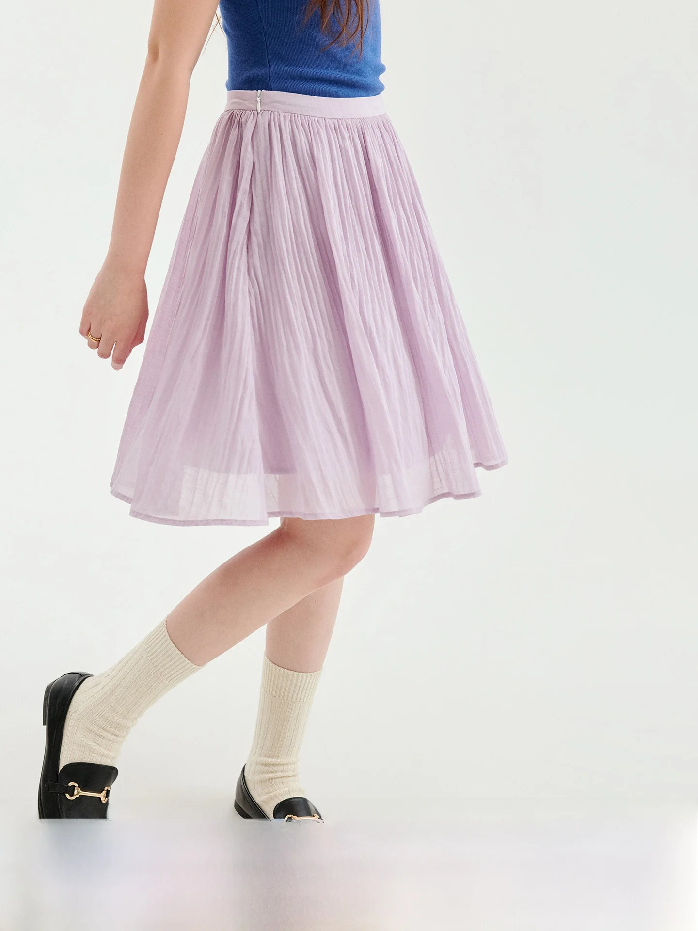 AMUU Original Purple Pleated Chiffon Lenzing Half Skirt Women's Summer New Gentle A-Line Short Skirt High Waist Korean Style