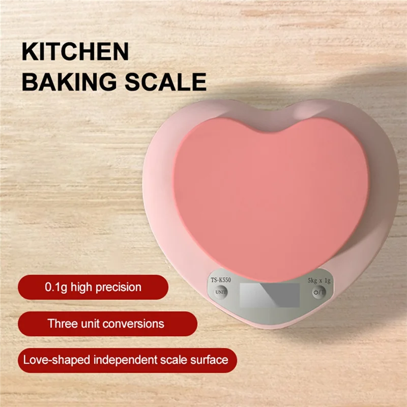 Báscula electrónica Digital portátil B15C, báscula multifunción para hornear en la cocina de 5Kg/1G, pantalla LCD de alta precisión en forma de corazón rosa