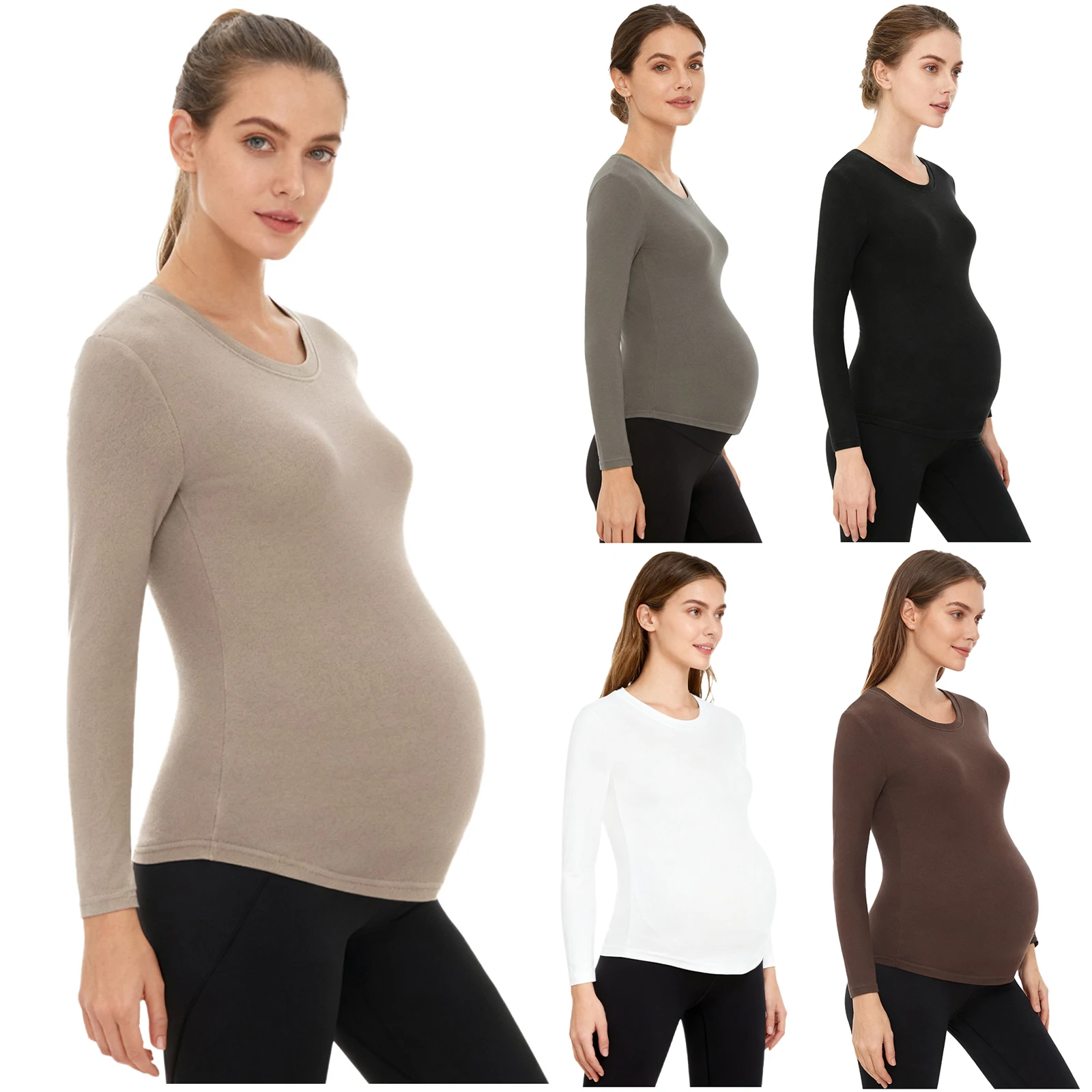 

Maternity Shirts Top Women Pregnancy Clothes Solid Color Round Neck Long Sleeve Casual Slim Fit T-shirt Top Homerwear Loungewear