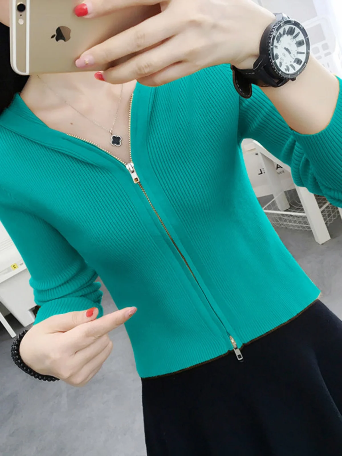 

Осень-зима, вязаный кардиган с высокой талией на молнии, женская верхняя одежда, шапка, свитер, длинный свеч с v-образным вырезом, облегающая база irt