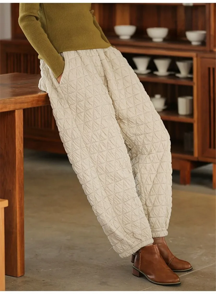 Thicken Warm Quilted Cotton Bloomers Pants Casual Winter Womens Pantalones High Waist 5xl Harem Joggers