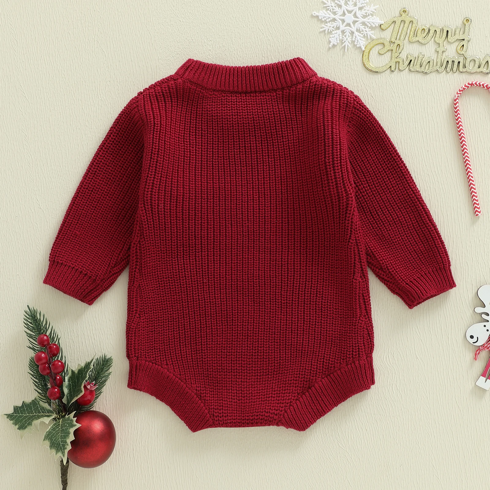 طفلة عيد الميلاد سترة رومبير رسالة قصب الحلوى التطريز جولة الرقبة طويلة الأكمام متماسكة بذلة ل 0-18 أشهر