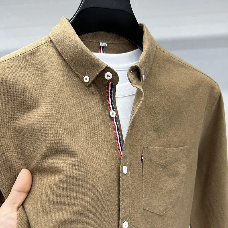 جديد الراقية الفاخرة قميص رجالي الخريف التلبيب جيب مطرزة قميص طويل الأكمام الموضة الأوروبية بسيطة تنوعا ملابس رجالية #4