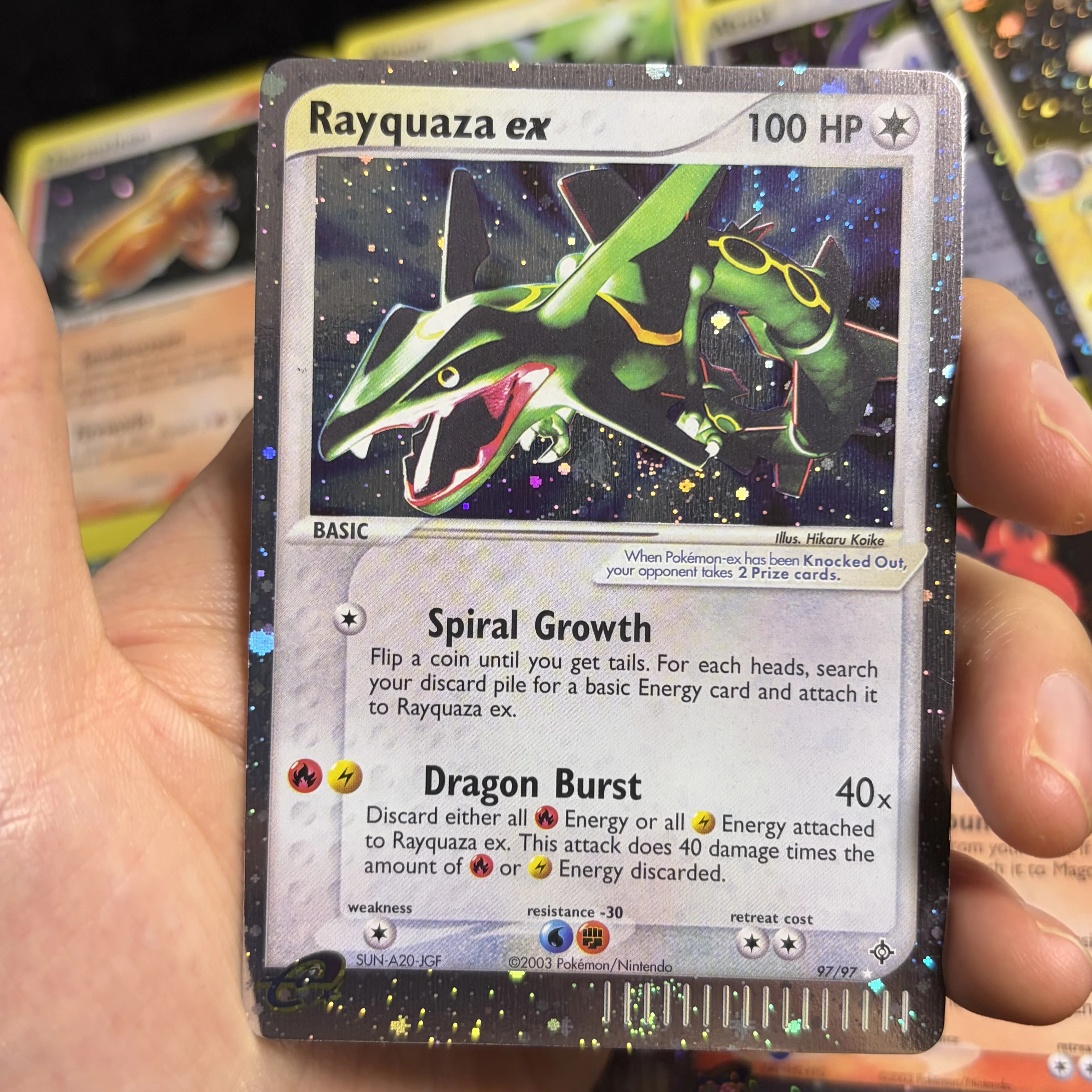 Pocket TCG EX Dragon DR Collection Cards Featuring Rayquaza ex #97 Ultra Rare Holo Cards Hobby PKM Trading Game Cards Toys Gift