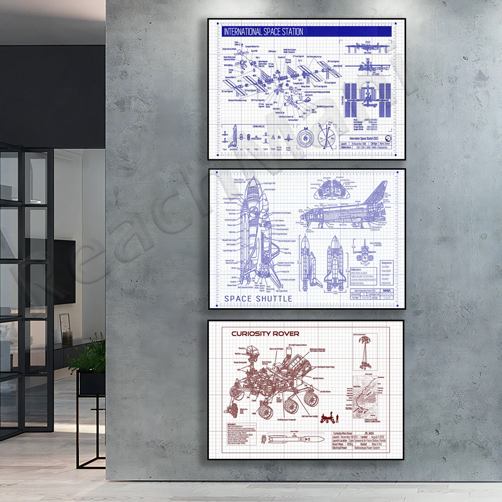 Spirit and Opportunity Rover Blueprint, Mars Perseverance Rover Blueprint, Space Shuttle Blueprint Typographic Poster, Space Gif