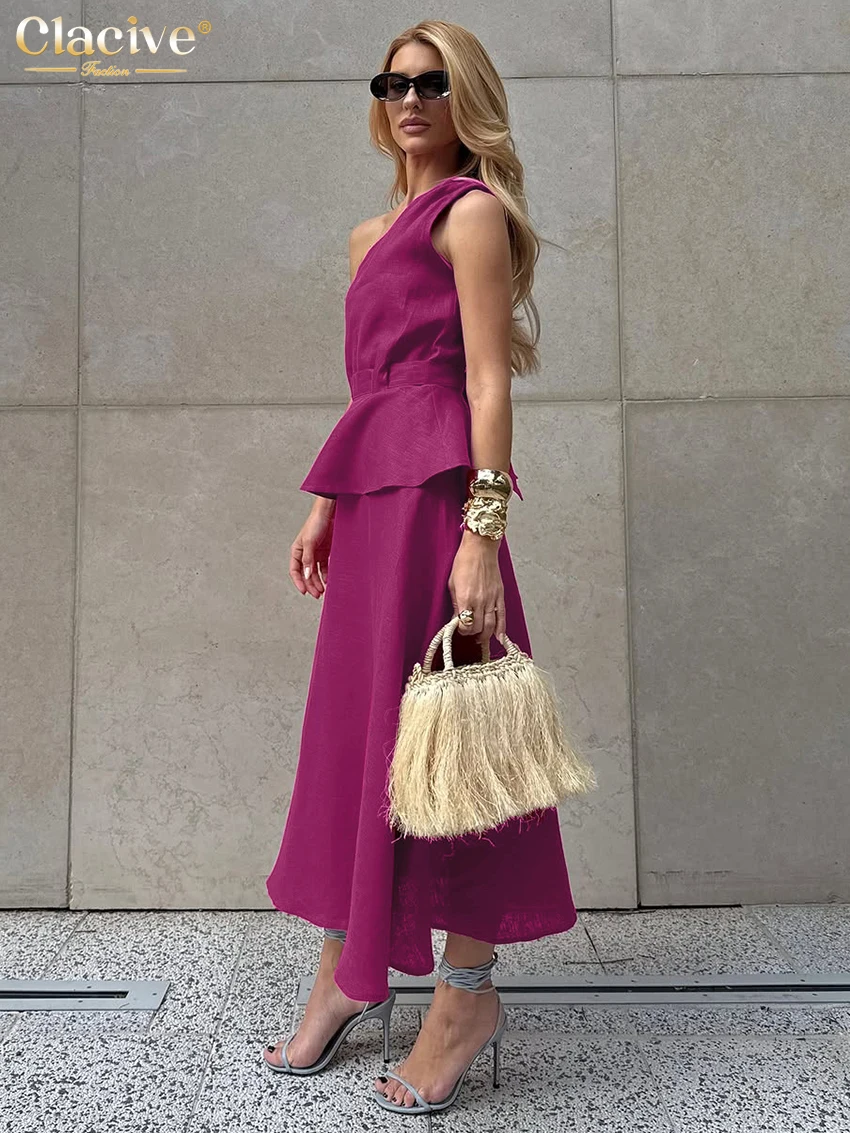 Clacive Summer Loose Purple Cotton Skirt Sets Woman 2 Pieces 2026 Sexy Sleeveless Tank Top With High Waist Long Skirt Set Female view 4