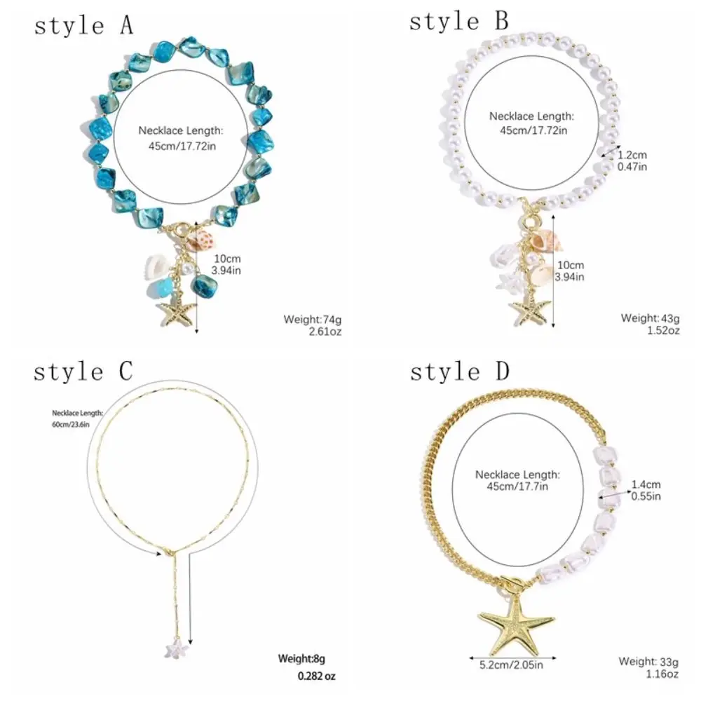 لطيف اليدوية البحر دلاية شكل نجمة قلادة سلسلة البحر تقليد اللؤلؤ الصيف قلادة غير النظامية موضة الشاطئ مجوهرات الشاطئ #6