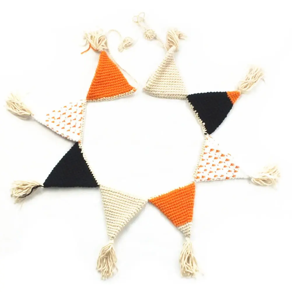 Cotton Crochet Triangle Banner Orange Pennant Flags Garland Decoration for Children's Room Baby Shower Birthday Party Flags