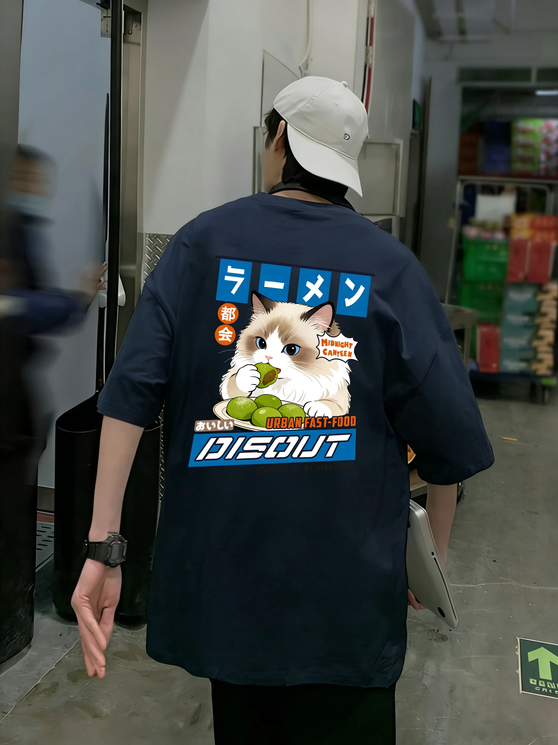 Puppet Cat That Likes To Eat Meatballs Mens Basics T-Shirt Loose Casual T Shirt Cotton Streetwear Trendy Comfortable Clothes