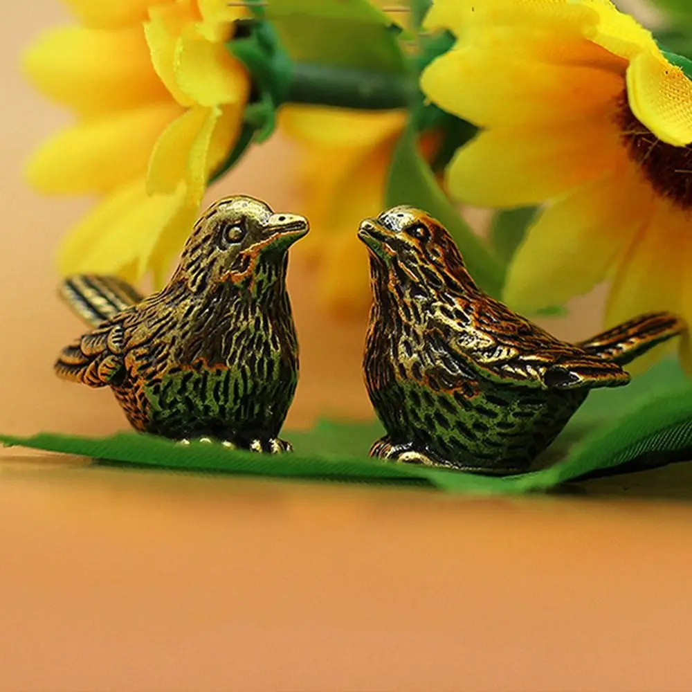 Cute Brass Sparrow Statue Vintage Copper Miniature Sparrow Tea Pet Exquisite Handmade Sparrow Miniature Figurines