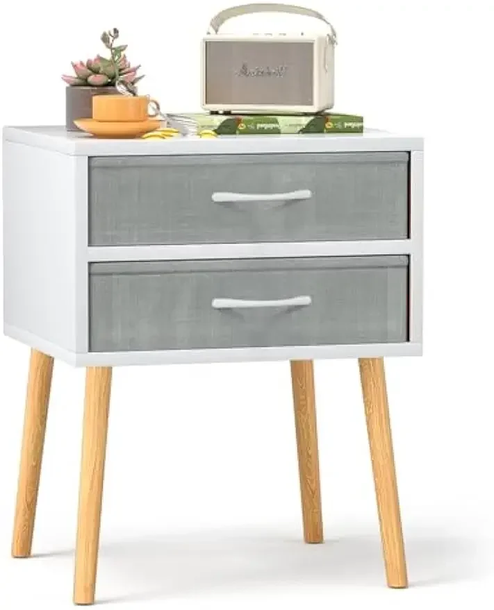 

Nightstand with Drawer, Modern White Night Stand Solid Wood Legs, Bedside Tables Bedroom Side