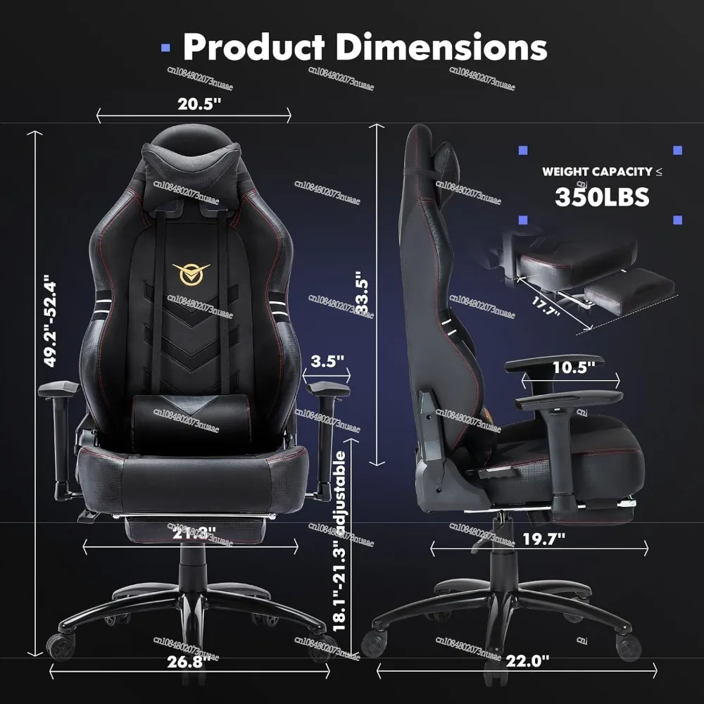 Large and Tall Gaming Chair with Footrest, Racing Computer Chair, Ergonomic PC Chair, High Back and Wide Seat, 350lb.