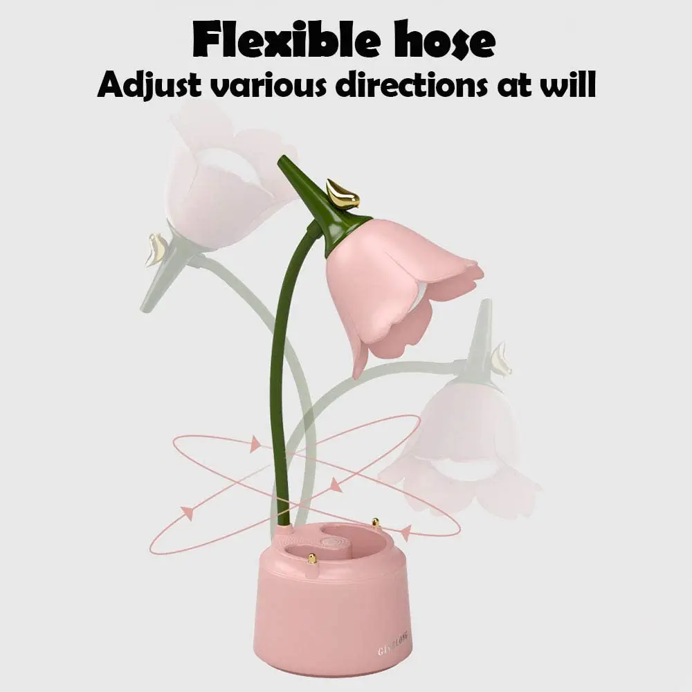 Cute Desk Lamp Rechargeable LED Night Light Table Lamp for Bedroom Flowers Reading Light with Pen Holder 3 Color Modes & Dimming