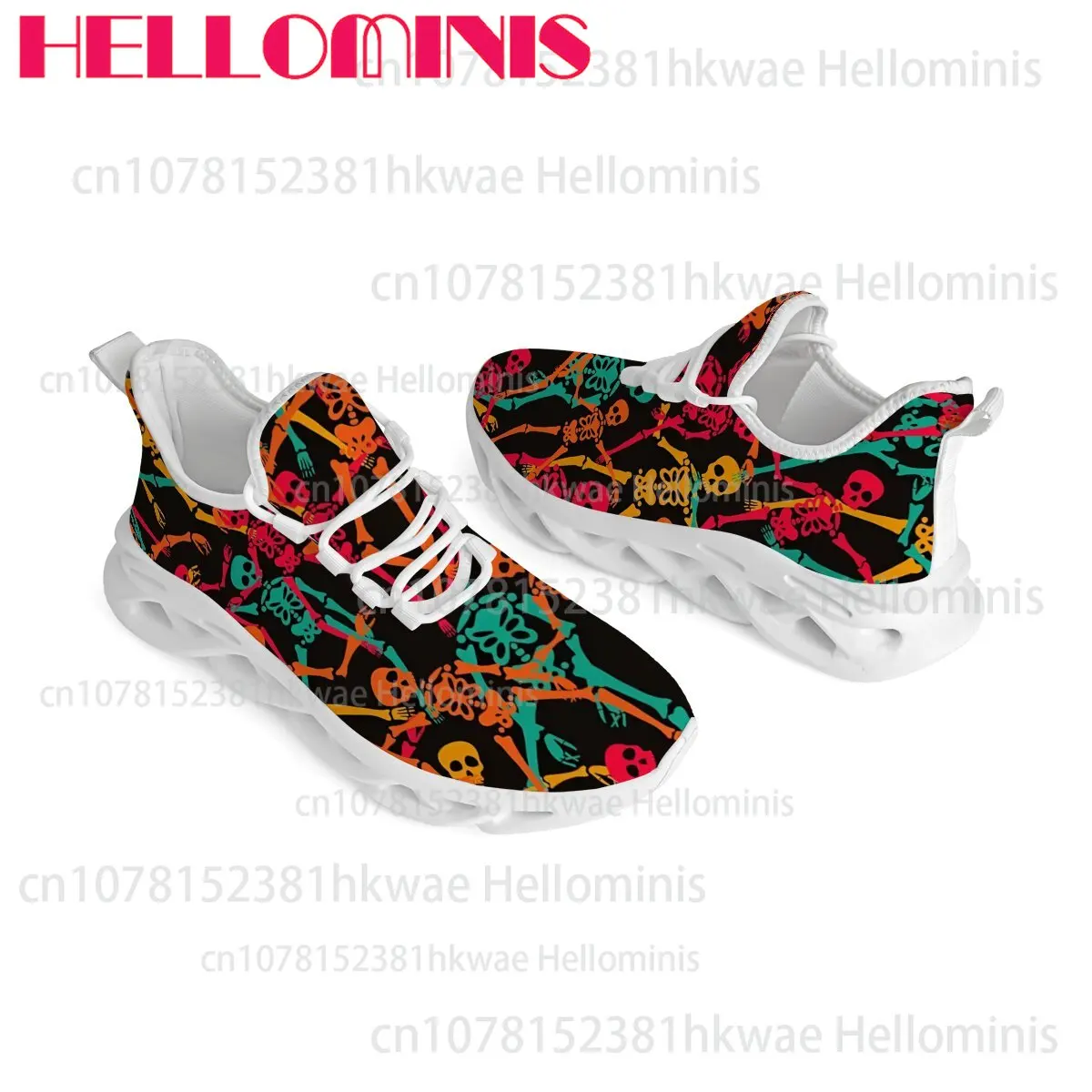 Halloween Skeleton Colorful Print Low Top Trendy Casual Sneakers High Quality Men Women Unisex Lightweight Sports Shoes Gift