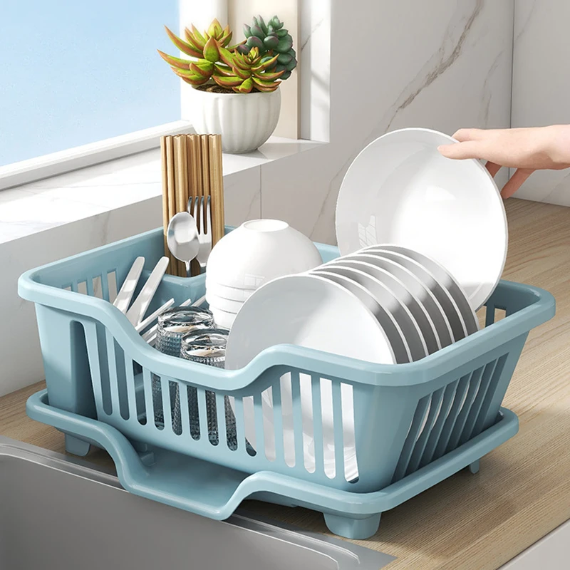 Dish Drying Rack Kitchen Utensils Drainer Rack With Drain Board Countertop Dinnerware Plates Bowls Chopsticks Spoons Organizer