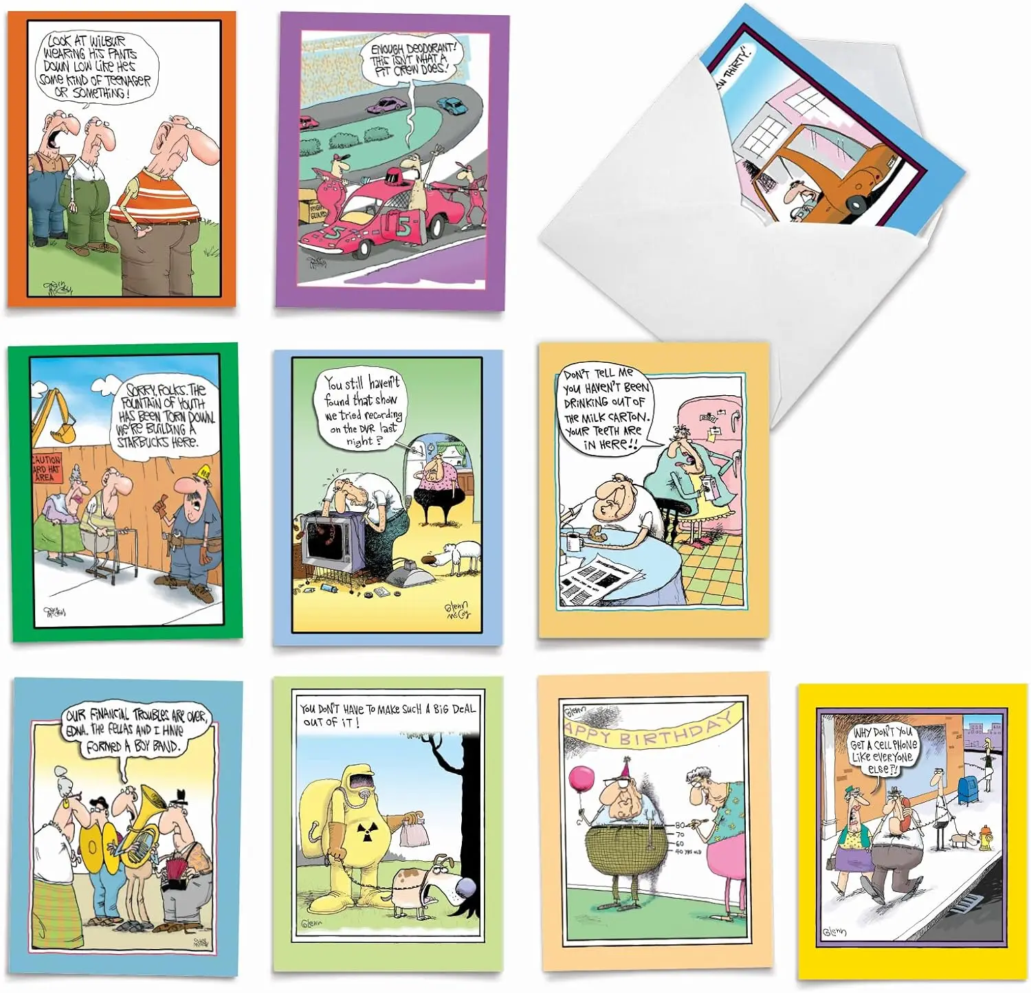 

Best Card Company - 10 Funny Birthday Cards Assorted (4 x 5.12 Inch) - Adult Cartoon Assortment, Boxed Greeting Cards with Envel