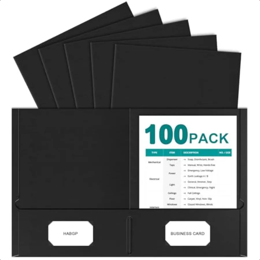 

Two Pocket Folders 100 Pack 2 Pocket Folders Fit Letter Size Paper Black Paper File Folders with Pockets for School Office Home
