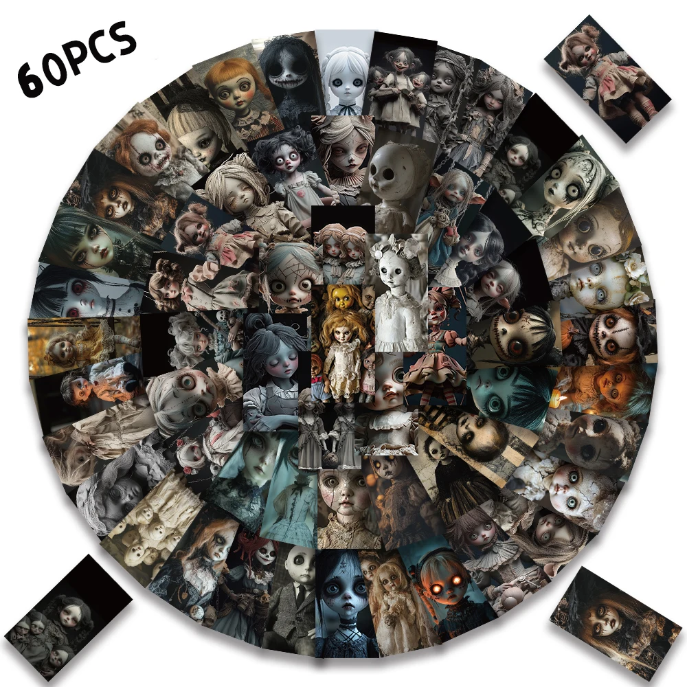 

60PCS Horror Ghost Dolls Stickers Gothic Dark Style Doll Stickers Graffiti Decals DIY Laptop Phone Cases Suitcases Water Cups St