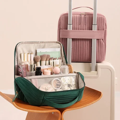 Imagen 2 del producto Bolsa de Maquillaje Impermeable con Asa Desmontable, Organizador de Cosméticos de Viaje de Gran Capacidad, Bolsa de Almacenamiento para Artículos de Aseo Femeninos