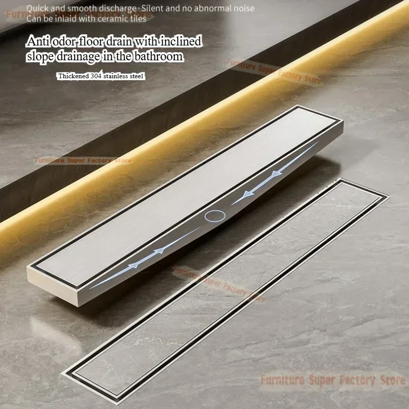 

Premium Hidden 304 Stainless Steel Long Plate Floor Drains with Thickening, Slope Drainage, Odor-proof for Bathroom