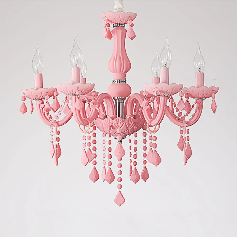 Europe New Style Horse Karon Pink Crystal Children Princess Room Droplight Kindergarten Classroom Bedroom LED Chain Pendant Lamp