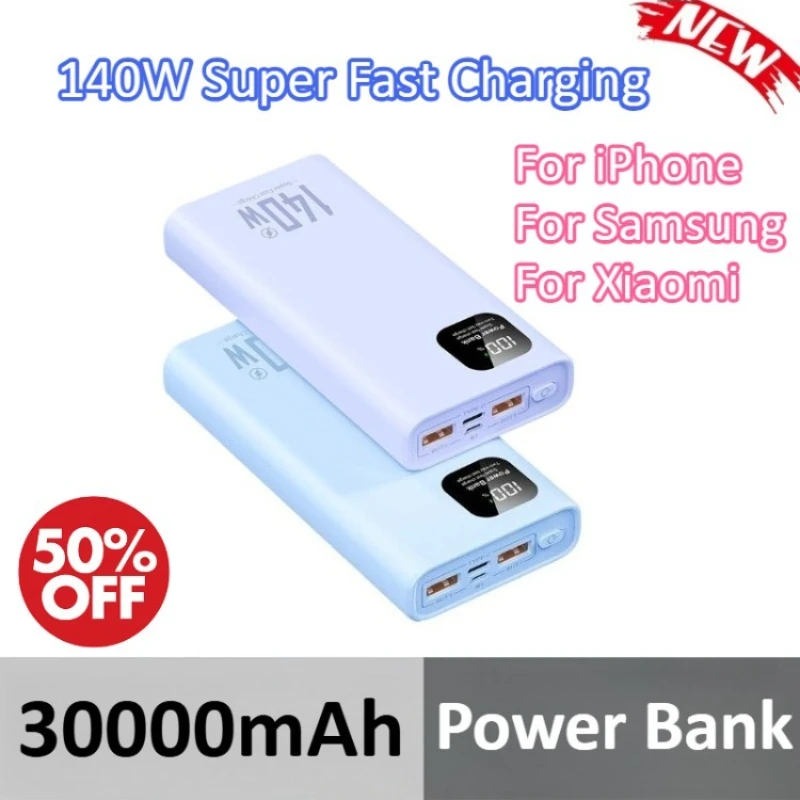 

30000mAh Power Bank 140W Super Fast Charging For iPhone 17/16/15/14 For Samsung For Xiaomi For Huawei Portable Battery Charger