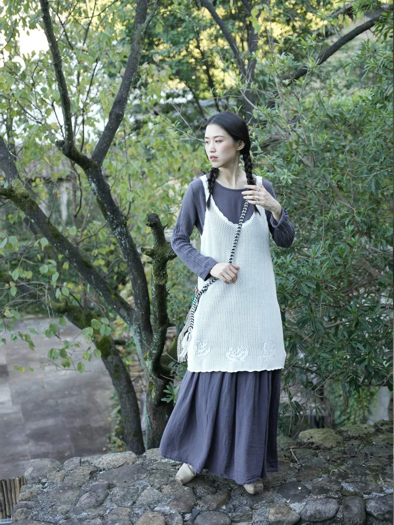 

Комплект женской одежды из льняной ткани: свободный крой, ручная работа, дышащий материал, для осени и зимы, повседневный стиль.