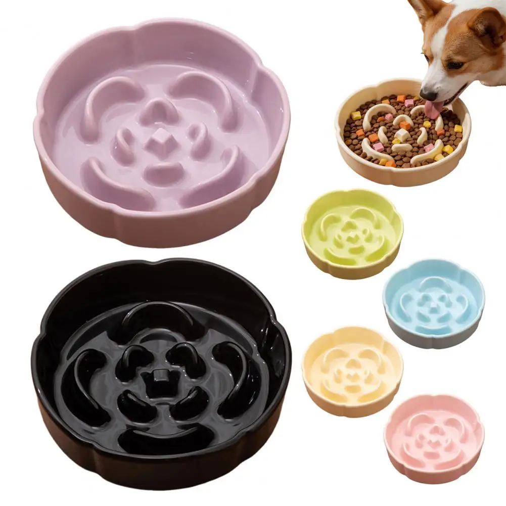 Anti Maze Bowl Ceramic Dog Slow Feeder Bowl Spill-proof Flower Design Pet Food Dish Anti-choking Healthy Digestion for Small