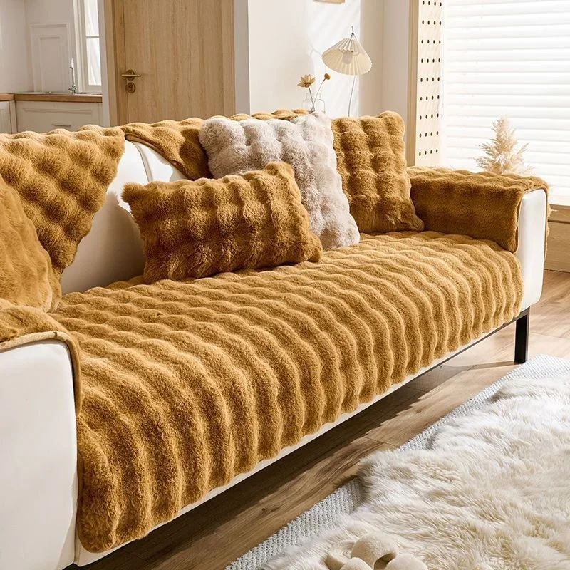 High-grade Plush Cushion Padded Warm Non-slip Sofa Towel Rabbit Plush Sofa Cushion Wholesale