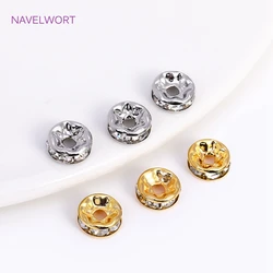 18K Gold Plated Brass 4/6/8mm Inlaid Zircon Spacer Beads,Loose Beads DIY Bracelet Necklace Making Findings,Supplies For Jewelry