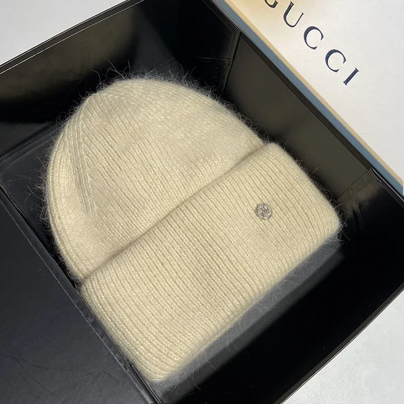 2023 Ins Luxury M Winter Hats for Women Soft Angora Knit Beanies Skullies Beanies Thick Keep Warm Cold Ski Cap