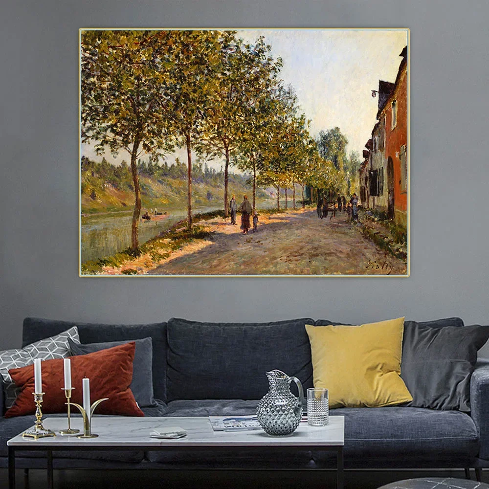 Pintura al óleo en lienzo de la mañana de junio en sus mismas de Alfred Sisley, imagen estética, telón de fondo, decoración colgante de pared, decoración del hogar