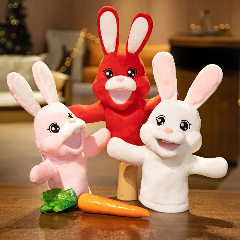 Marioneta de mano de conejo lindo para niños y niñas, accesorios de celebración de vacaciones, peluche divertido, regalos de Navidad y cumpleaños, 35cm, nuevo