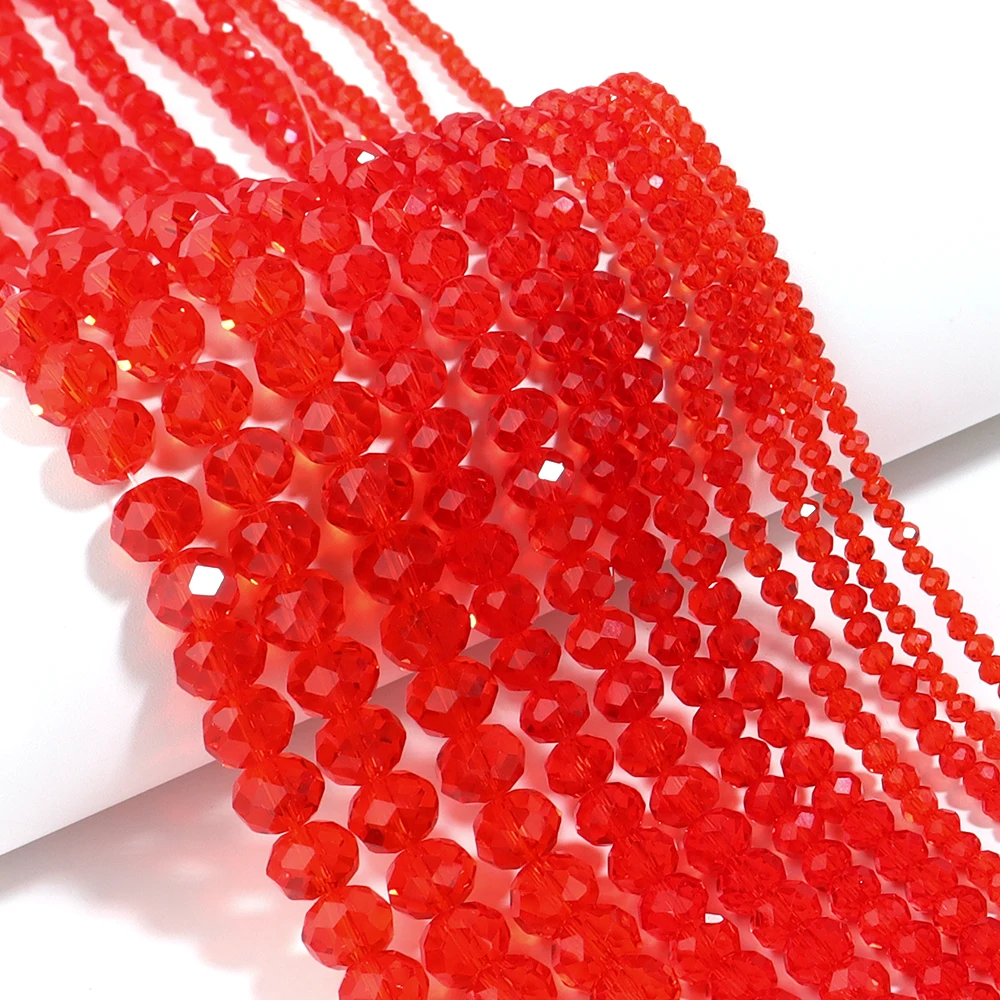 1 Strang 3/4/6/8/10mm Facettierte Kristallperlen Rot Transparente Glasperlen für Schmuckherstellung DIY Armbänder Halsketten Zubehör