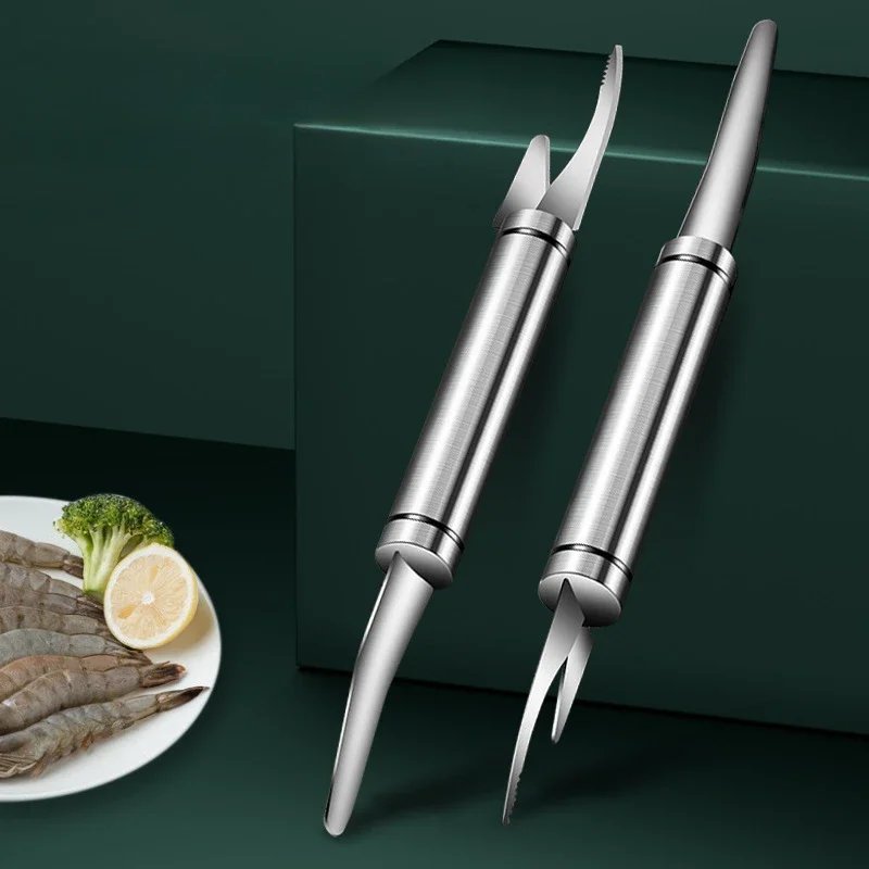 Shrimp Thread Removal Knife Stainless Steel Shrimp Thread Removal Knife Multifunctional Kitchen Double Head Shrimp Shell Device