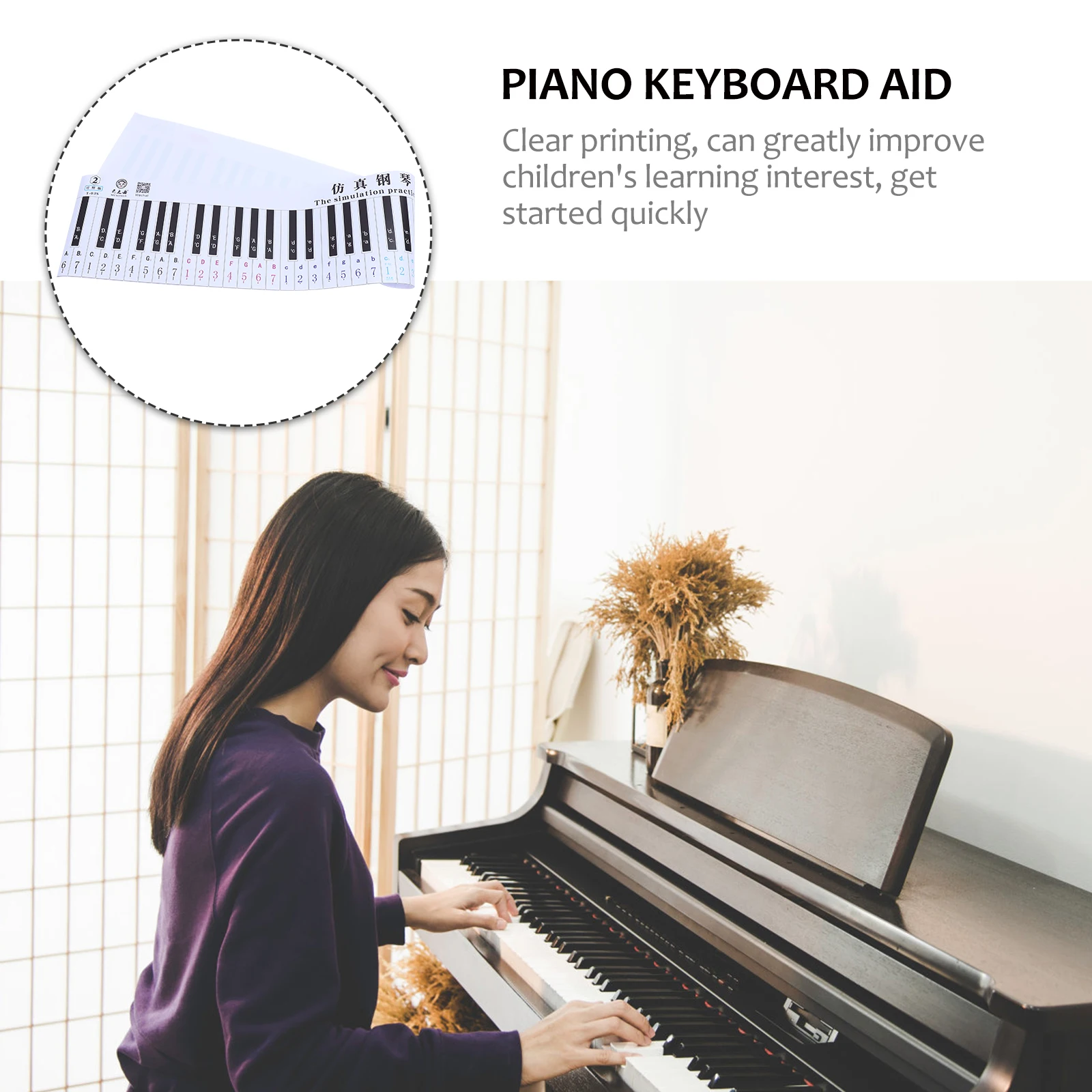 

Piano Keyboard Stencil Sticker Finger Simulation Paper Wooden Practice Chart Red Pvc