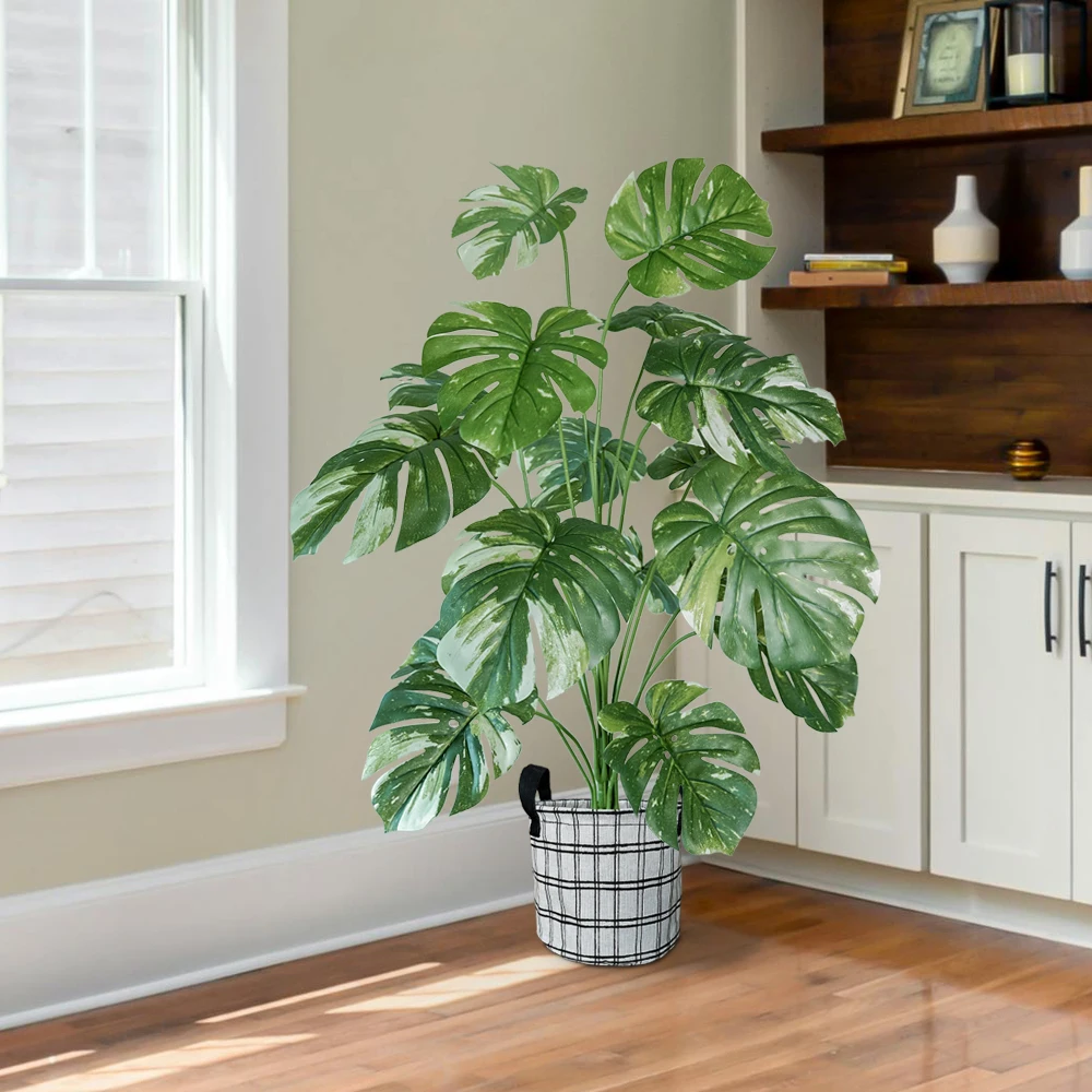 

100CM Artificial Monstera Deliciosa Plant Potted Ornamental indoor Artificial Plant for Home Decor Office with Cloth Basket