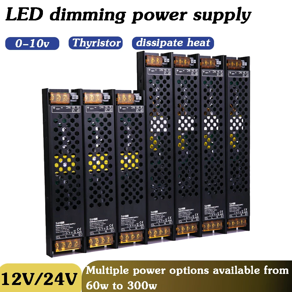 

DC12V/24V 60W 100W 150W 200W 250W 300W Диммируемый светодиодный драйвер Трансформатор освещения Симистор и источник питания 0-10V 3in1 для световой ленты