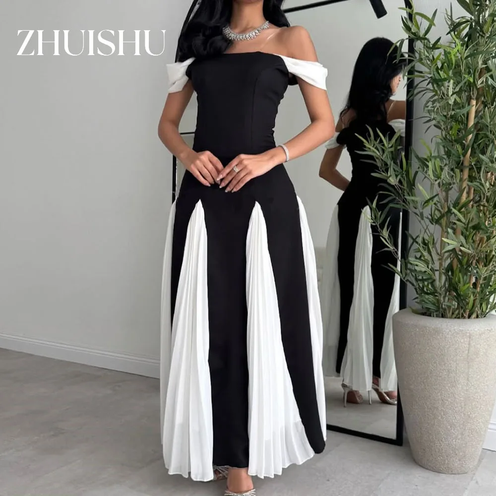 ZHUISHU Black and White Saudi Prom Dresses Off the Shoulder Patchwork Evening Gown Customized Women Party Dress Special Occasion