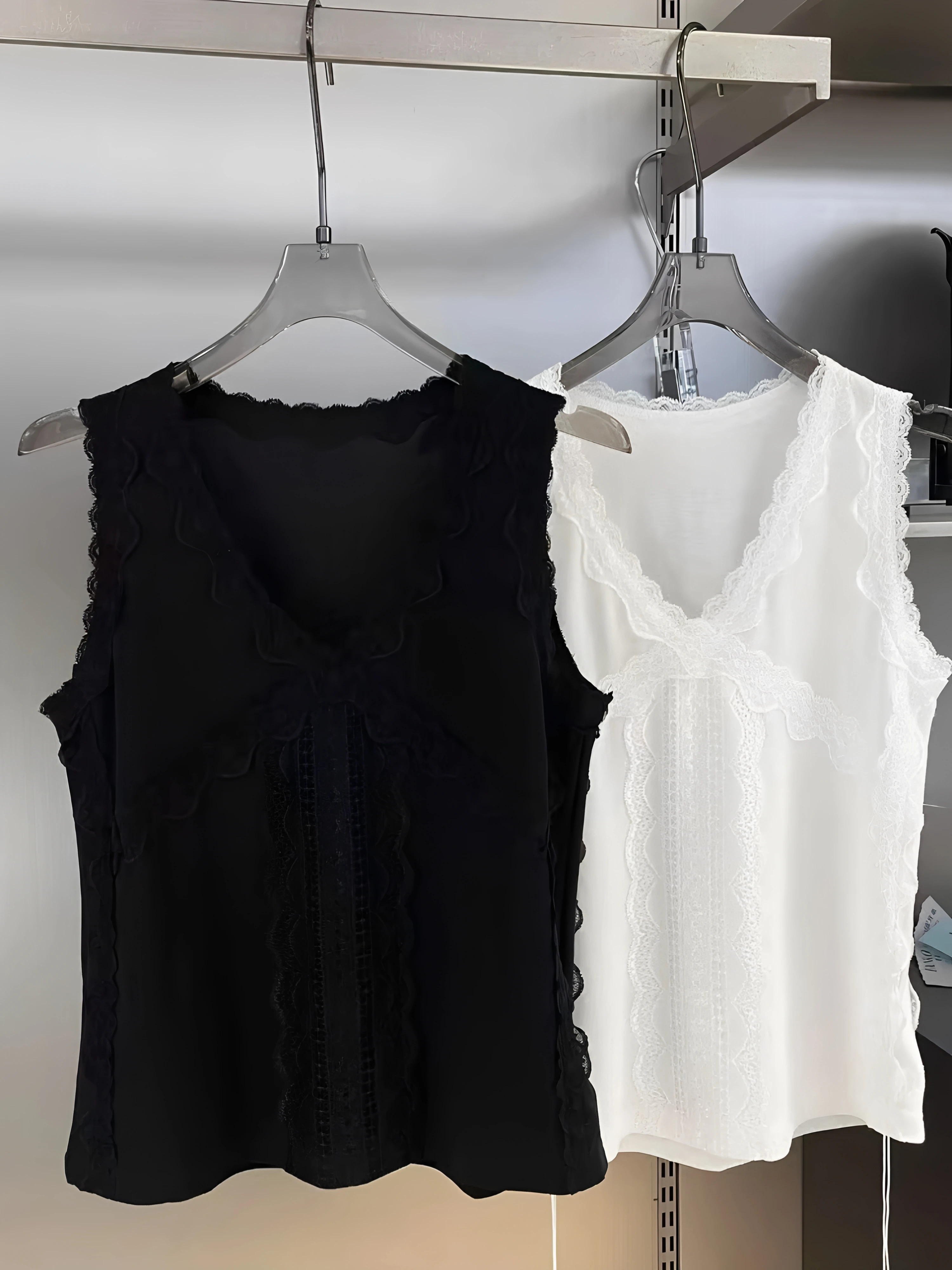 

Loose Women's Tank Top Lace V-neck Cotton 95 Summer New Style plus Size Sleeveless Base Shirt Inner Wear Outer Wear