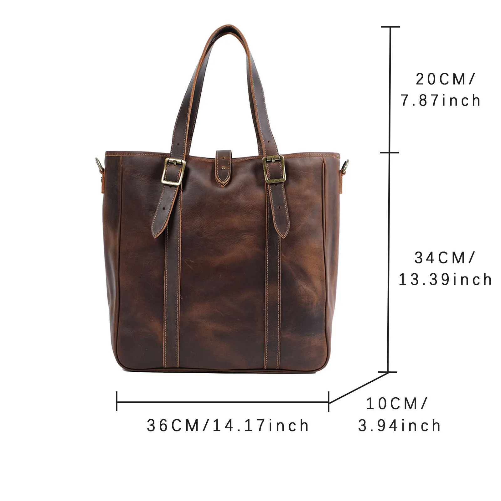 S.WORKER Vintage Echtleder Herren-Tragetasche Handgefertigte Aktentasche Schultertasche Damen Freizeittasche Crazy-Horse Rindsleder – Detail 3
