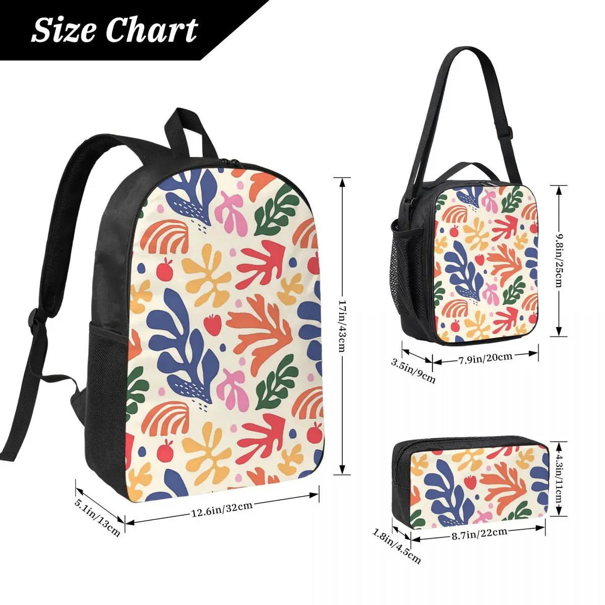 Matisse Flowers A Backpack Boys Girls BookBag School Bag Laptop Shoulder Bags 3ps Insulated Lunch Bag Pencil Case