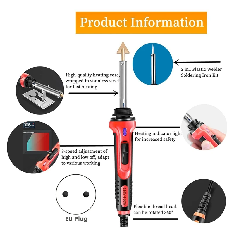 100W Plastic Welding Kit Electric Soldering Iron Household Welding Tools Automobile Bumper Maintenance Tools