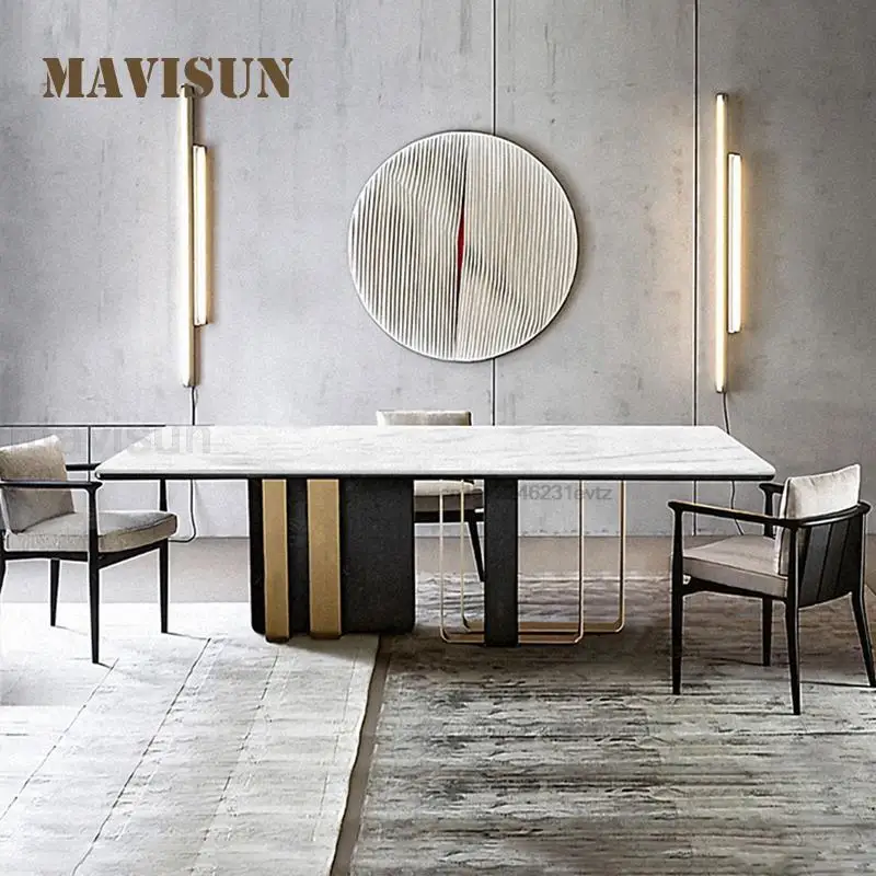 Nordic Light Luxury Style Marble Top Table And Chairs For Dining Room Modern Minimalist Household Rectangular Small Apartment