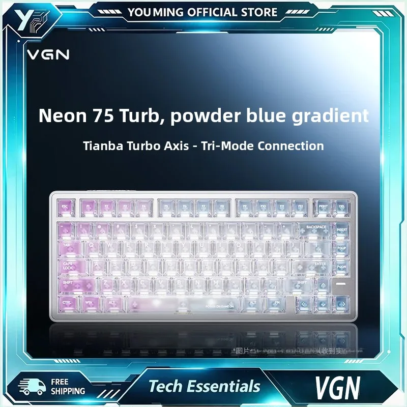 VGN Neon75 Turbo 75% Mechanical Keyboard, Gasket, Hot Swappable, Tri-Mode Gaming Keyboard with RGB Backlit & Display Screen